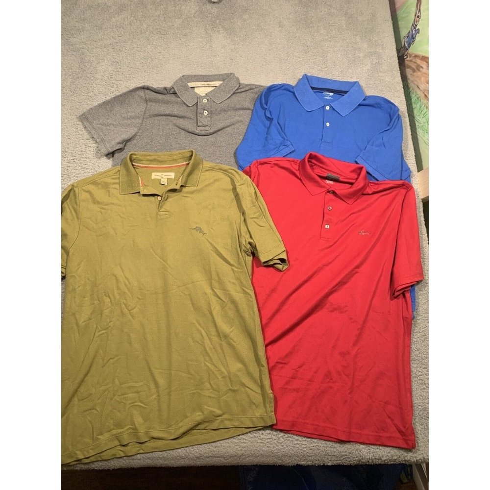 4 Mens Shirts Collared Polo Short Sleeve Tommy Bahama Greg‎ Norman Green Large L